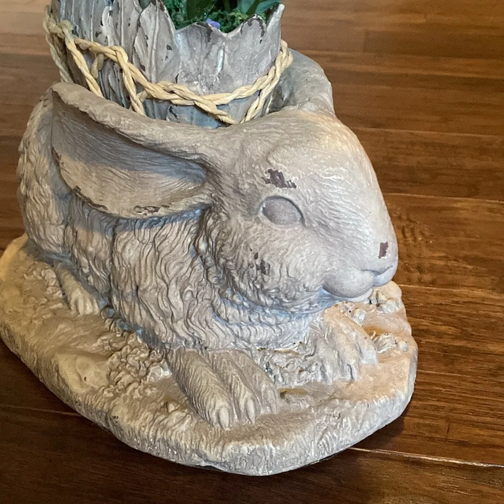 Rustic Rabbit Planter with Floral Arrangement